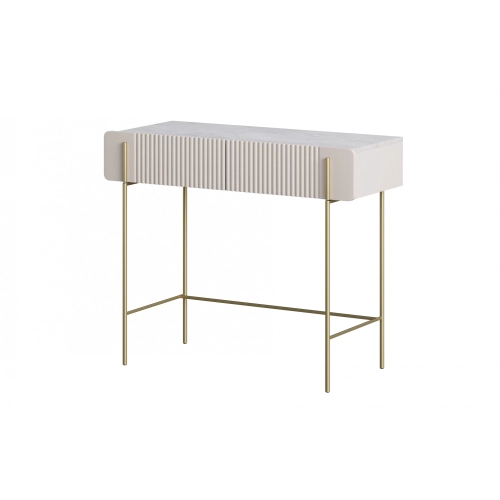 Toaletka Malmi 100 cm z szufladami - kaszmir / crema bianca / złote nóżki